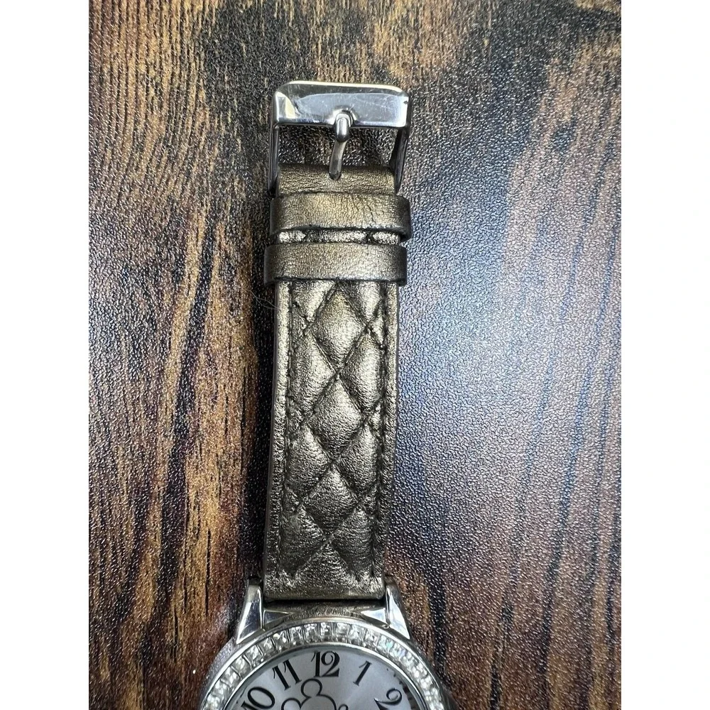 Disney Parks Mickey Mouse Watch Rhinestones Quilted Leather Belt‎ Needs Battery